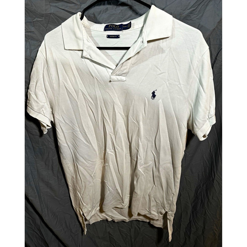 Polo Ralph Lauren Mens Custom Fit Short Sleeve Polo Shirt White Medium Navy Pony